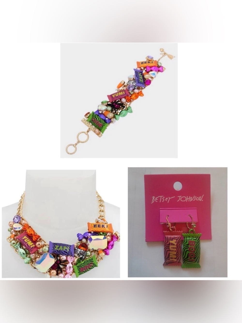 BETSEY JOHNSON SET Halloween Candy-Themed Necklace Bracelet & Earrings NEW NWT